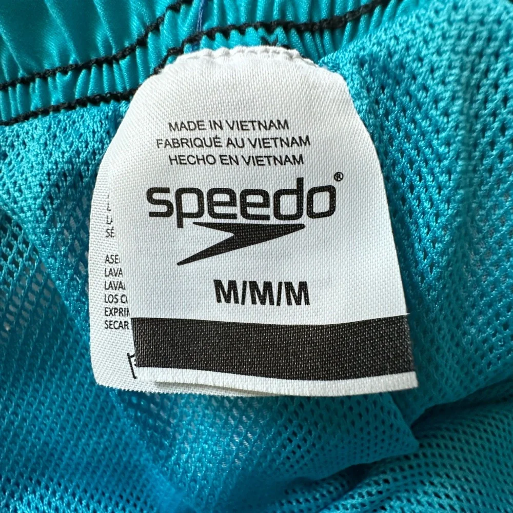 EUC Speedo Men's Abstract Blue and Neon Green‎ Swim Board Shorts Size M